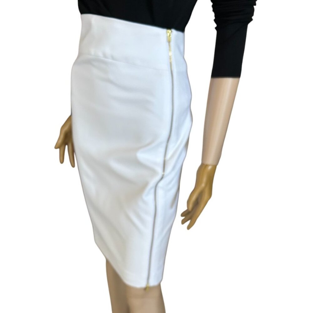EXPRESS WOMEN'S HIGH WAISTED WHITE PENCIL GOLD ZIPPER SKIRT 00 NWT